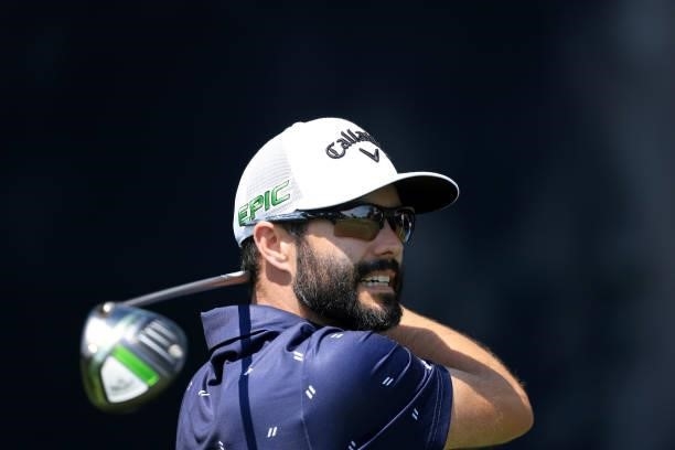 Adam Hadwin of Canada plays his shot from the seventh tee during a practice round prior to the start of the 2021 U.S. Open at Torrey Pines Golf...
