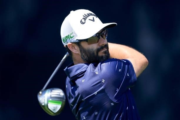 Adam Hadwin of Canada plays his shot from the seventh tee during a practice round prior to the start of the 2021 U.S. Open at Torrey Pines Golf...