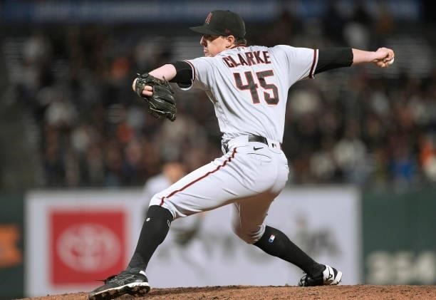 Taylor Clarke of the Arizona Diamondbacks pitches against the San Francisco Giants in the bottom of the seventh inning at Oracle Park on June 14,...