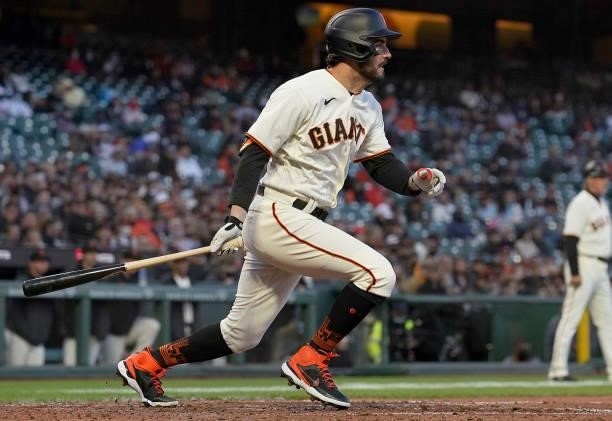Mike Tauchman of the San Francisco Giants bats against the Arizona Diamondbacks in the bottom of the fifth inning at Oracle Park on June 14, 2021 in...