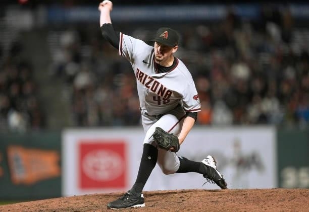 Taylor Clarke of the Arizona Diamondbacks pitches against the San Francisco Giants in the bottom of the seventh inning at Oracle Park on June 14,...