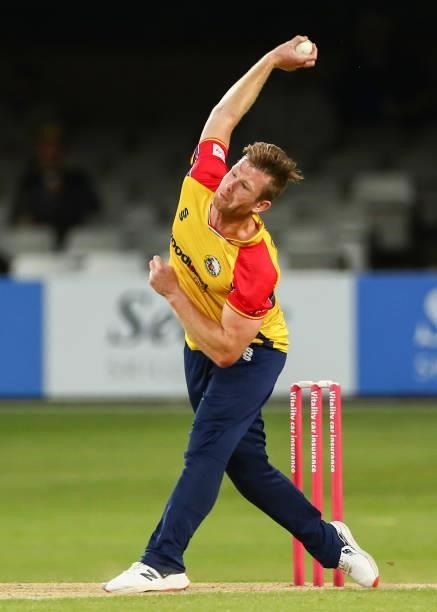 Jimmy Neesham of Essex Eagles bowls during the Vitality T20 Blast match between Essex Eagles and Sussex Sharks at Cloudfm County Ground on June 15,...