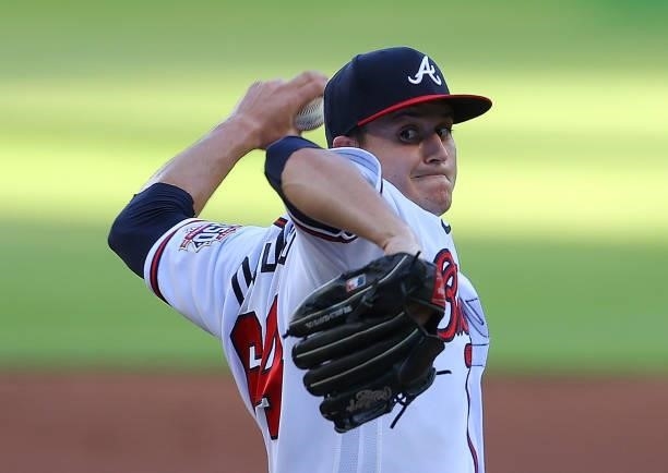 Tucker Davidson of the Atlanta Braves pitches in the first inning against the Boston Red Sox at Truist Park on June 15, 2021 in Atlanta, Georgia.