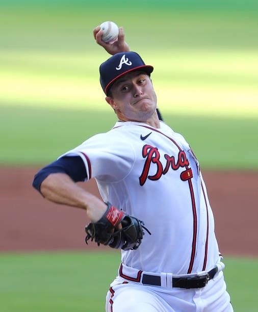 Tucker Davidson of the Atlanta Braves pitches in the first inning against the Boston Red Sox at Truist Park on June 15, 2021 in Atlanta, Georgia.