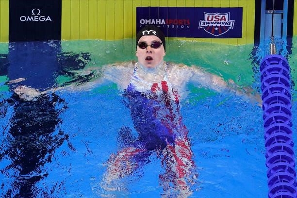 Lilly King of the United States wins the Women’s 100m breaststroke final during Day Three of the 2021 U.S. Olympic Team Swimming Trials at CHI Health...
