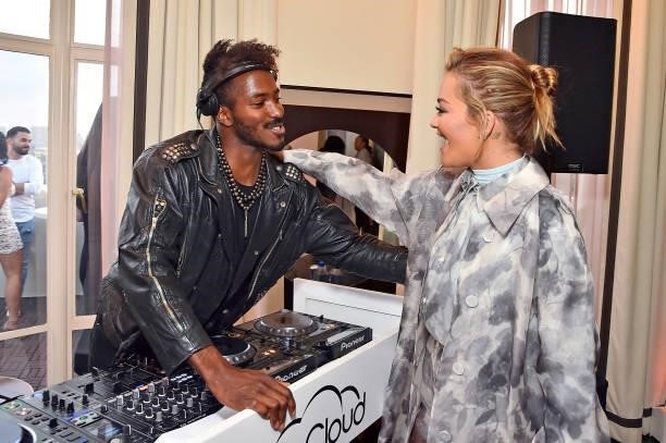 Ruckus and Rita Ora attend the Coin Cloud Cocktail Party, hosted by artist and actor Common, at Sunset Tower Hotel on June 15, 2021 in Los Angeles,...