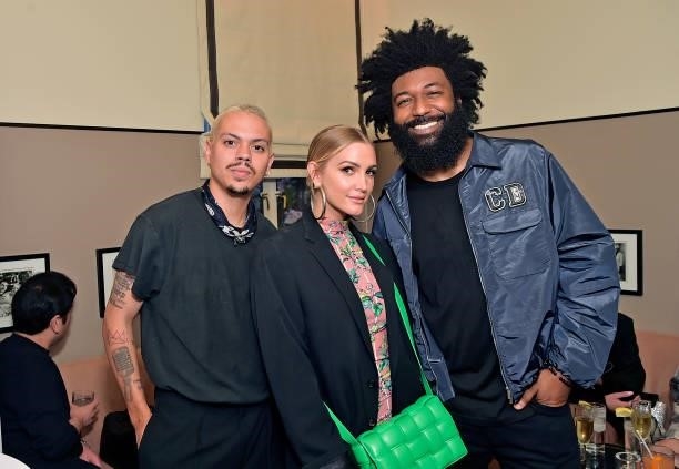 Evan Ross, Ashlee Simpson Ross, and Coin Cloud CMO Amondo Redmond attend the Coin Cloud Cocktail Party, hosted by artist and actor Common, at Sunset...