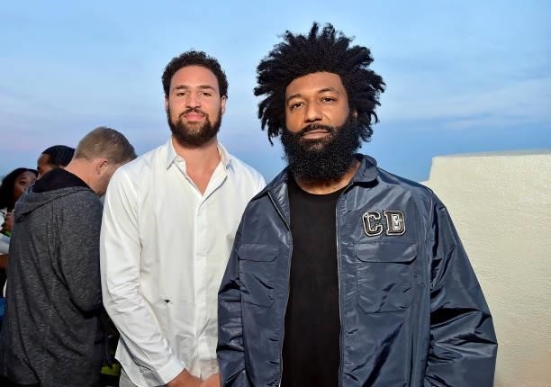 Klay Thompson and Coin Cloud CMO Amondo Redmond attend the Coin Cloud Cocktail Party, hosted by artist and actor Common, at Sunset Tower Hotel on...