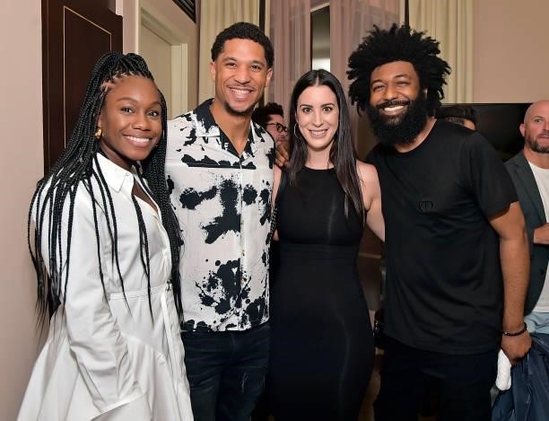 Josh Hart, Shannon Phillips, guest, and Coin Cloud CMO Amondo Redmond attend the Coin Cloud Cocktail Party, hosted by artist and actor Common, at...