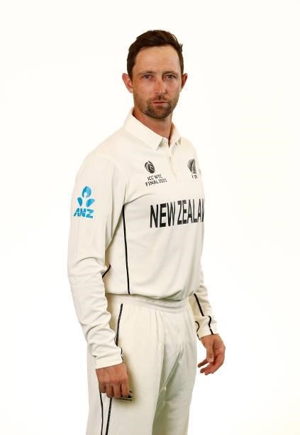 Devon Conway of New Zealand poses during the ICC World Test Championship Final New Zealand Portrait session at The Ageas Bowl on June 15, 2021 in...