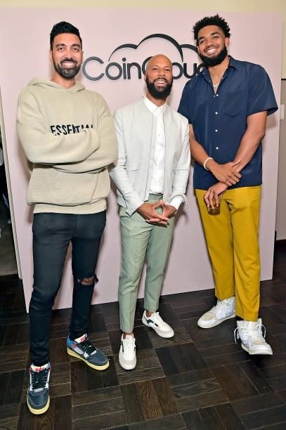 Ronnie Singh, Common, and Karl-Anthony Towns attend the Coin Cloud Cocktail Party, hosted by artist and actor Common, at Sunset Tower Hotel on June...