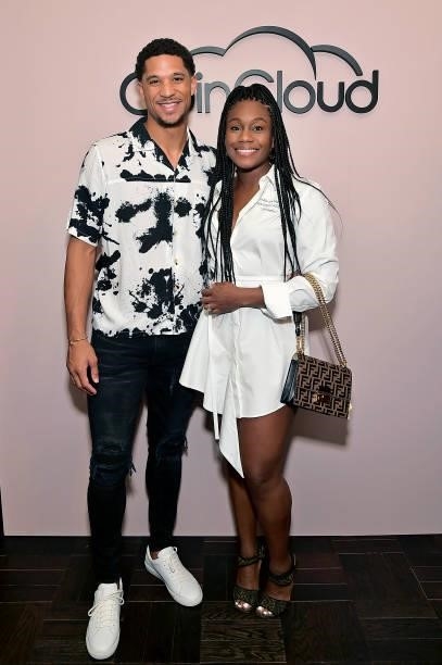 Josh Hart and Shannon Phillips attend the Coin Cloud Cocktail Party, hosted by artist and actor Common, at Sunset Tower Hotel on June 15, 2021 in Los...