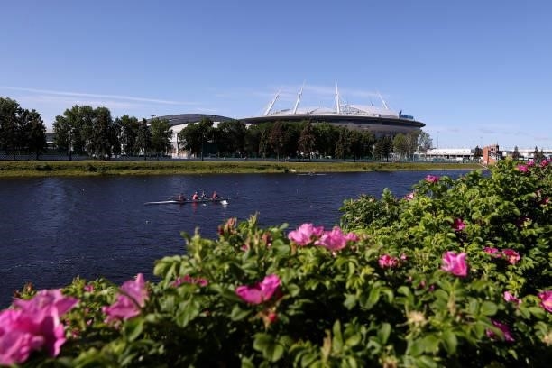 General view outside the stadium prior to the UEFA Euro 2020 Championship Group B match between Finland and Russia at Saint Petersburg Stadium on...