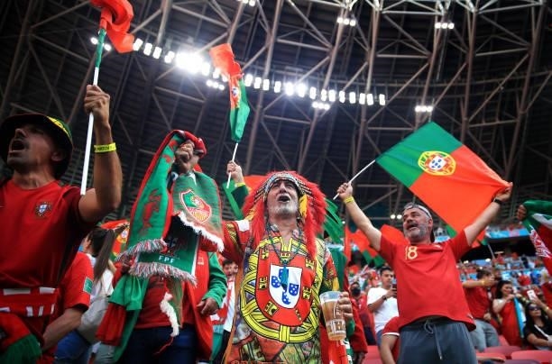 Portugal Fans show their support during the UEFA Euro 2020 Championship Group F match between Hungary and Portugal on June 15, 2021 in Budapest,...