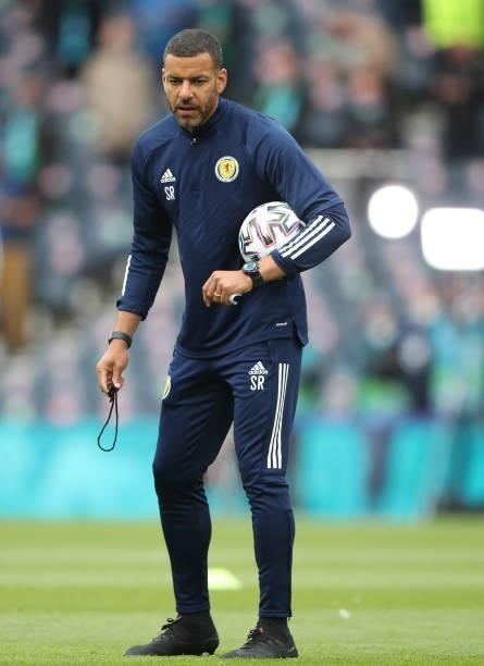 Scotland assistant coach Steven Reid is seen prior to the UEFA Euro 2020 Championship Group D match between Scotland v Czech Republic Hampden Park on...