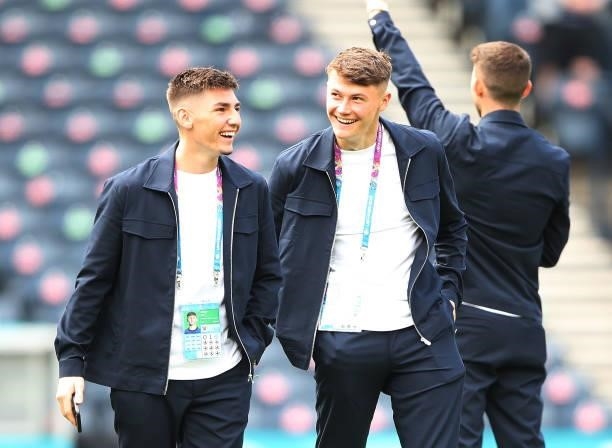 Billy Gilmor and Nathan Patterson of Scotland are seen prior to the UEFA Euro 2020 Championship Group D match between Scotland v Czech Republic...