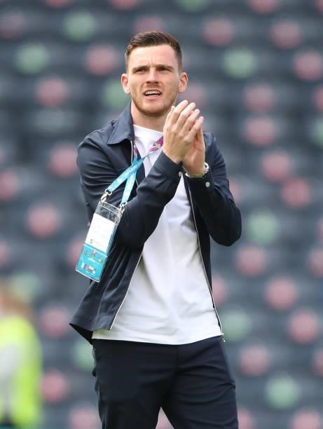 Scotland captain Andy Robertson is seen prior to the UEFA Euro 2020 Championship Group D match between Scotland v Czech Republic Hampden Park on June...