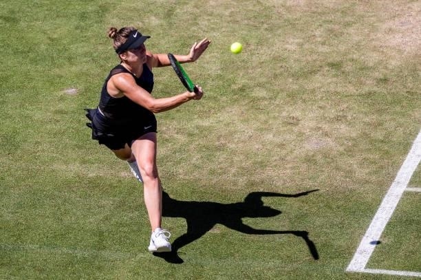 Elina Svitolina of Ukraine plays a forehand against Ekaterina Alexandrova of Russia in the women's singles second round match during day 5 of the...