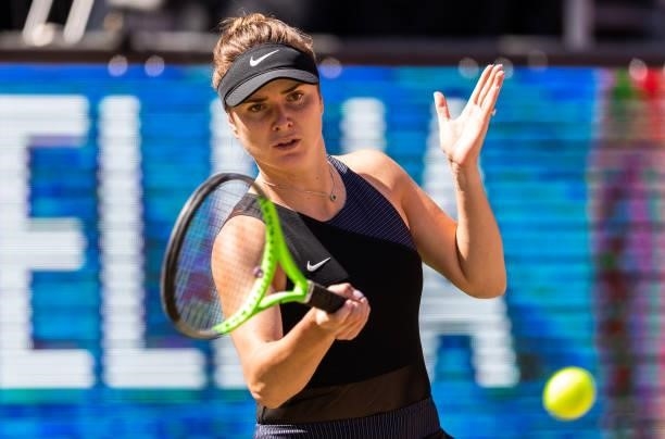 Elina Svitolina of Ukraine hits a forehand against Ekaterina Alexandrova of Russia in the women's singles second round match during day 5 of the...