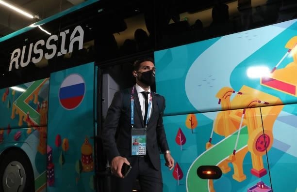 Magomed Ozdoev of Russia arrives at the stadium prior to the UEFA Euro 2020 Championship Group B match between Finland and Russia at Saint Petersburg...