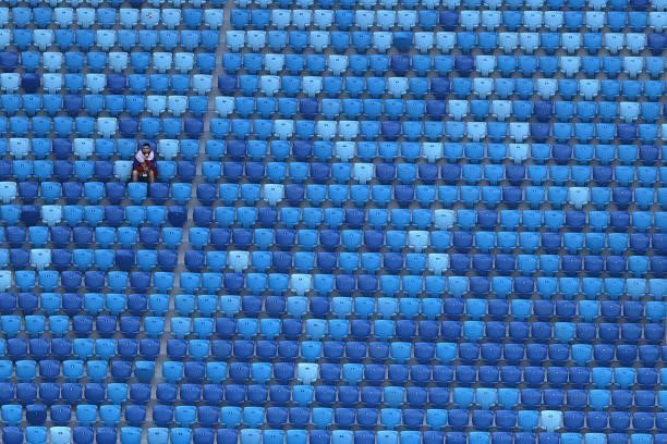 Fan waits in their seat prior to the UEFA Euro 2020 Championship Group B match between Finland and Russia at Saint Petersburg Stadium on June 16,...