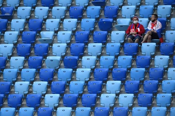 Fans wait for kick off in their seats prior to the UEFA Euro 2020 Championship Group B match between Finland and Russia at Saint Petersburg Stadium...