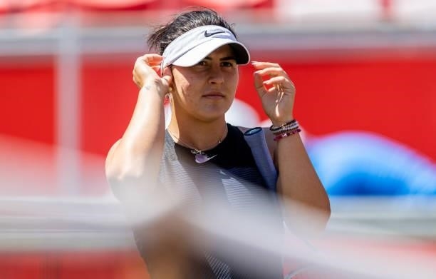 Bianca Andreescu of Canada looks on in the women's singles second round match against Alize Cornet of France during day 5 of the bett1open at LTTC...