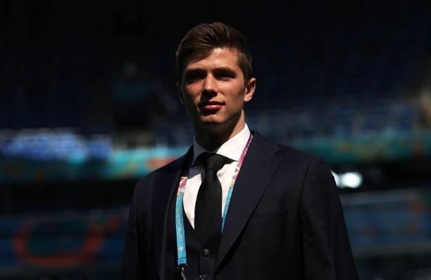 Daniel O'Shaughnessy of Finland arrives at the stadium prior to the UEFA Euro 2020 Championship Group B match between Finland and Russia at Saint...