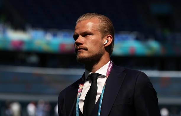 Joel Pohjanpalo of Finland inspects the pitch as he arrives at the stadium prior to the UEFA Euro 2020 Championship Group B match between Finland and...