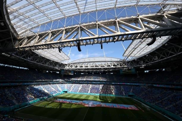General view inside the stadium prior to the UEFA Euro 2020 Championship Group B match between Finland and Russia at Saint Petersburg Stadium on June...