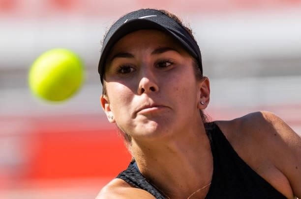 Belinda Bencic of Switzerland looks after the ball in the women's singles second round match against Petra Martic of Croatia during day 5 of the...