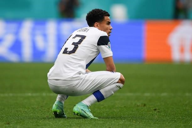 Pyry Soiri of Finland looks dejected following defeat in the UEFA Euro 2020 Championship Group B match between Finland and Russia at Saint Petersburg...