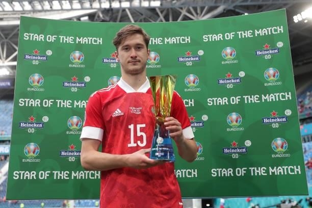 Aleksei Miranchuk of Russia poses for a photograph with their Heineken "Star of the Match