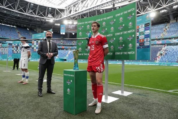 Aleksei Miranchuk of Russia speaks during a TV Interview after winning the Heineken "Star of the Match