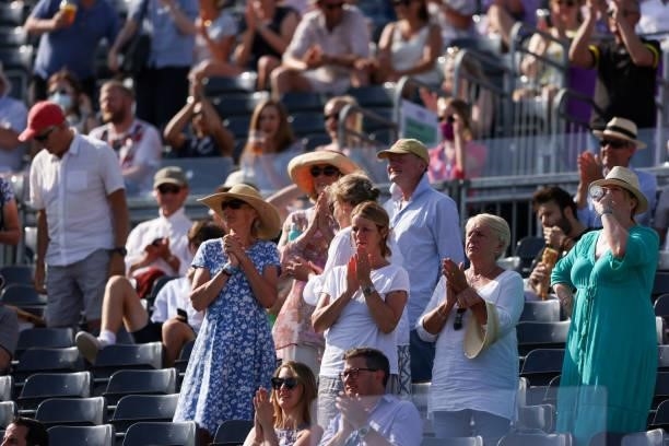 Fans watch Round of 16 match on center court against during Day 3 of The cinch Championships at The Queen's Club on June 16, 2021 in London, England.