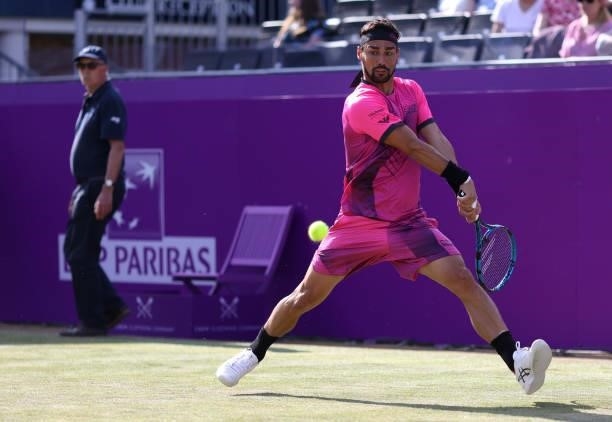 Fabio Fognini of Italy plays a backhand during his Round of 16 match against Marin Čilić of Croatia during Day 3 of The cinch Championships at The...