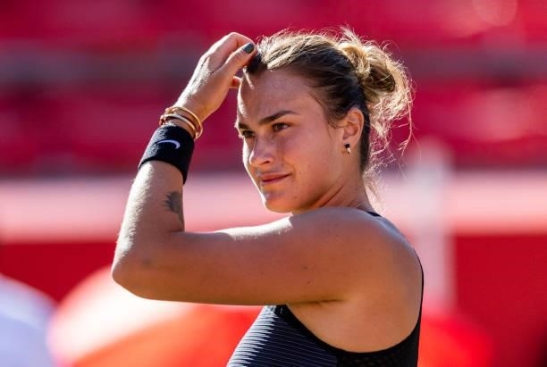 Aryna Sabalenka of Belarus looks on prior to the women's singles second round match against Madison Keys of the United States during day 5 of the...