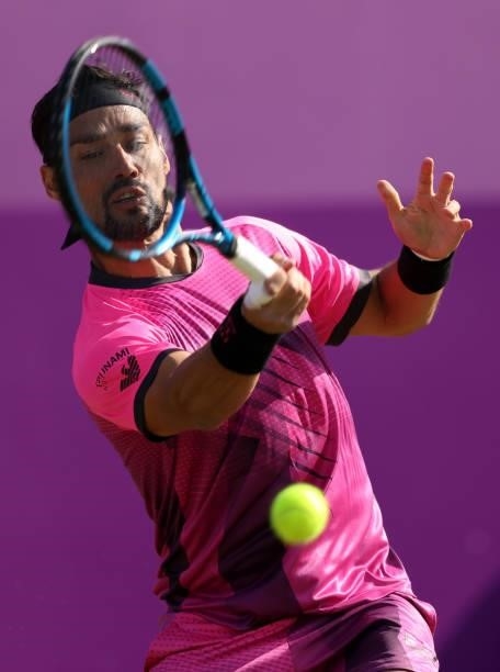 Fabio Fognini of Italy plays a forehand during his Round of 16 match against Marin Čilić of Croatia during Day 3 of The cinch Championships at The...