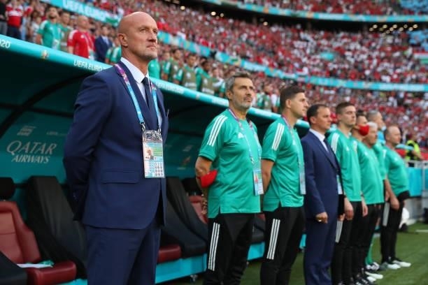 Marco Rossi, Head Coach of Hungary looks on prior to the UEFA Euro 2020 Championship Group F match between Hungary and Portugal on June 15, 2021 in...
