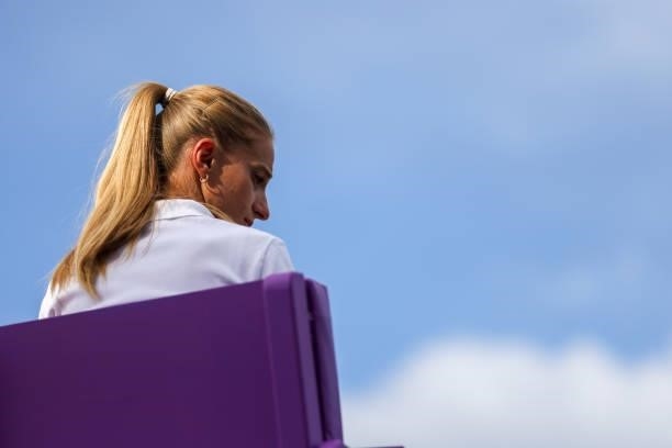 Chair umpire Raluca Alexandra Andrei of Romania looks on during Day 3 of The cinch Championships at The Queen's Club on June 16, 2021 in London,...