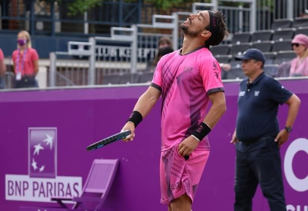 Fabio Fognini of Italy reacts during his Round of 16 match against Marin Čilić of Croatia during Day 3 of The cinch Championships at The Queen's Club...