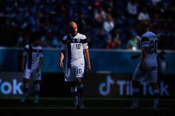 Teemu Pukki of Finland looks on during the UEFA Euro 2020 Championship Group B match between Finland and Russia at Saint Petersburg Stadium on June...