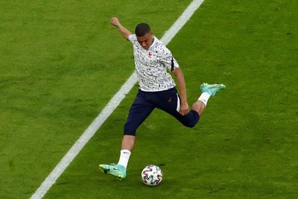 Kylian Mbappe of France warming up during the UEFA Euro 2020 match between France and Germany at Allianz Arena on June 15, 2021 in Munich, Germany