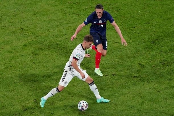 Joshua Kimmich of Germany, Adrien Rabiot of France during the UEFA Euro 2020 match between France and Germany at Allianz Arena on June 15, 2021 in...