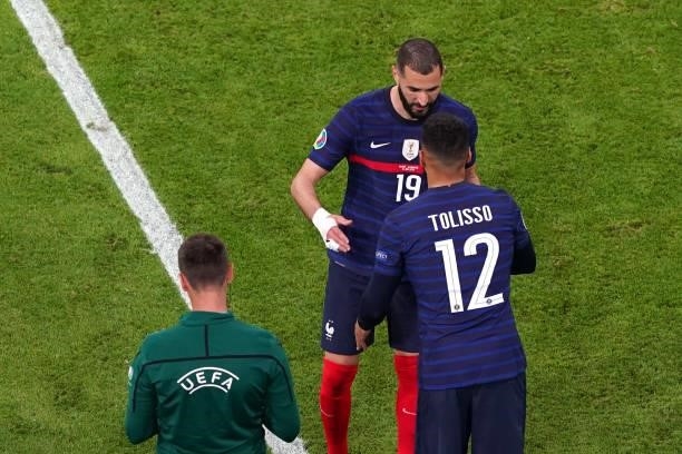 Karim Benzema of France, Tolisso of France during the UEFA Euro 2020 match between France and Germany at Allianz Arena on June 15, 2021 in Munich,...