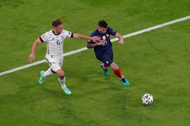 Joshua Kimmich of Germany, Lucas Hernandez of France during the UEFA Euro 2020 match between France and Germany at Allianz Arena on June 15, 2021 in...