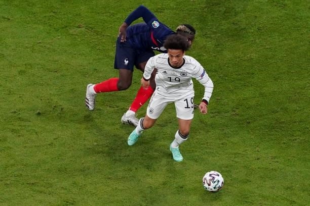 Leroy Sane of Germany, Paul Pogba of France during the UEFA Euro 2020 match between France and Germany at Allianz Arena on June 15, 2021 in Munich,...