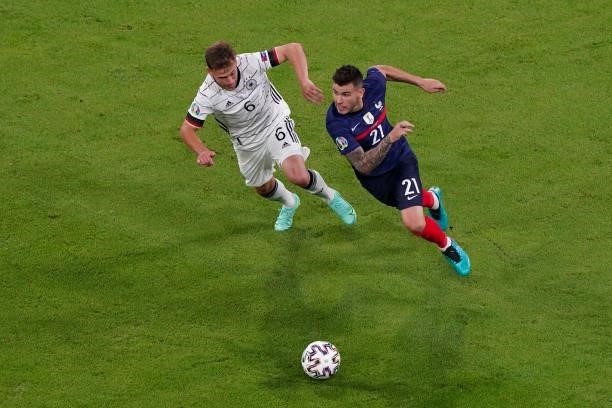 Joshua Kimmich of Germany, Lucas Hernandez of France during the UEFA Euro 2020 match between France and Germany at Allianz Arena on June 15, 2021 in...