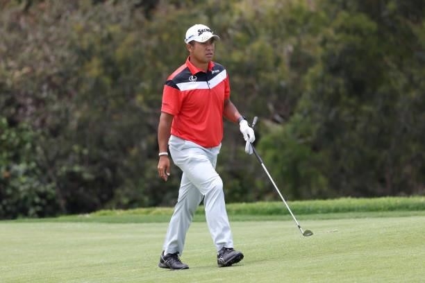 Hideki Matsuyama of Japan walks the 13th hole during a practice round prior to the start of the 2021 U.S. Open at Torrey Pines Golf Course on June...