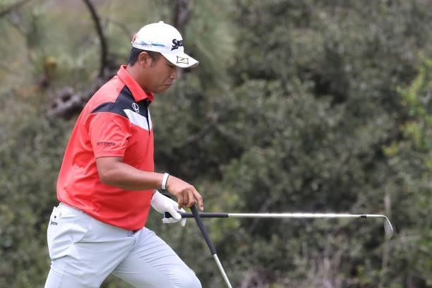 Hideki Matsuyama of Japan walks up the 13th fairway during a practice round prior to the start of the 2021 U.S. Open at Torrey Pines Golf Course on...